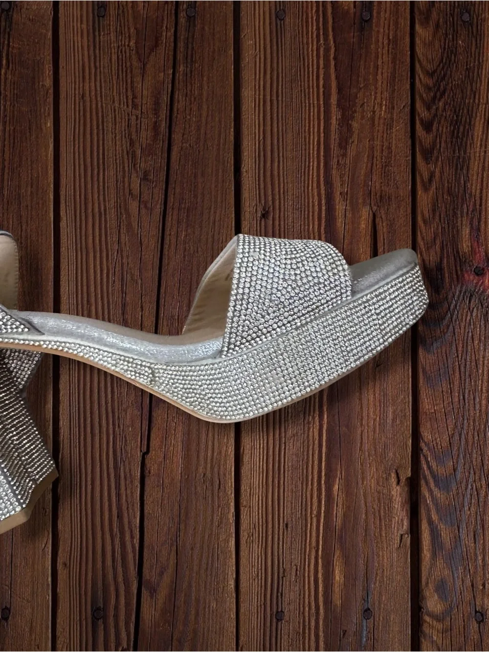 Steve Madden Crystal-Embellished Silver Platform Sandals, 11